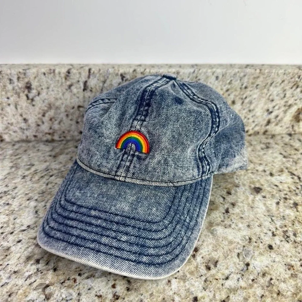Rainbow Embroidered Denim Baseball Hat American Eagle Cap